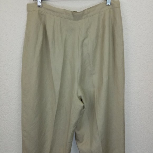 Larry Levine Tan Linen Blend Embroidered Pants 14 - Picture 9 of 11